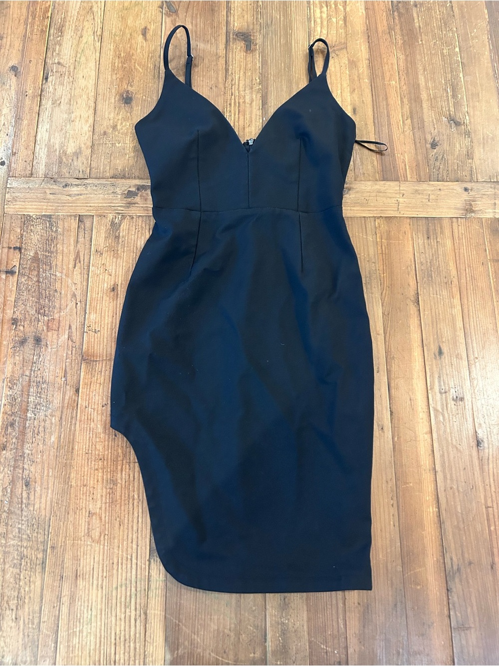 Asymmetrical Black Spaghetti-Strap Dress